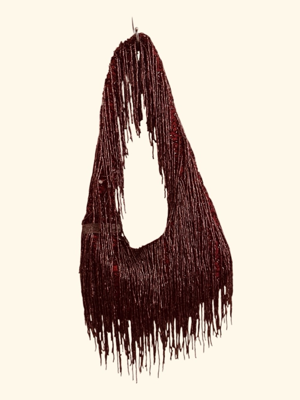 From India Hand-Beaded Burgundy Fringe Shoulder Bag - Picture 2 of 4